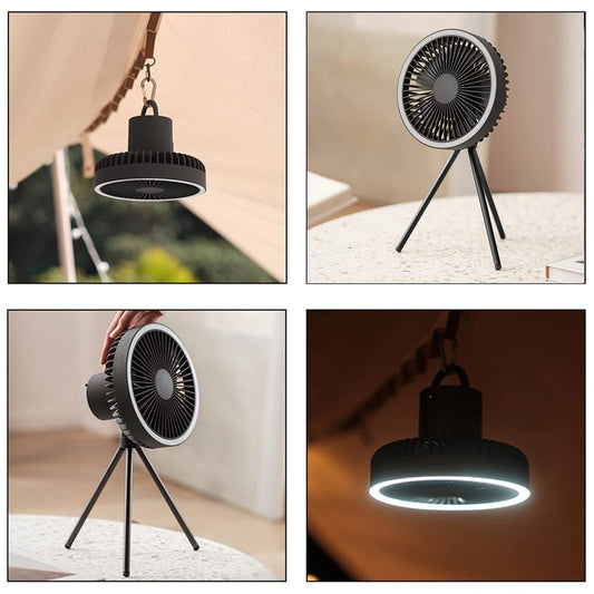 2-in-1 Hanging Camping Fan with LED Light – USB Rechargeable Tent Ceiling Fan