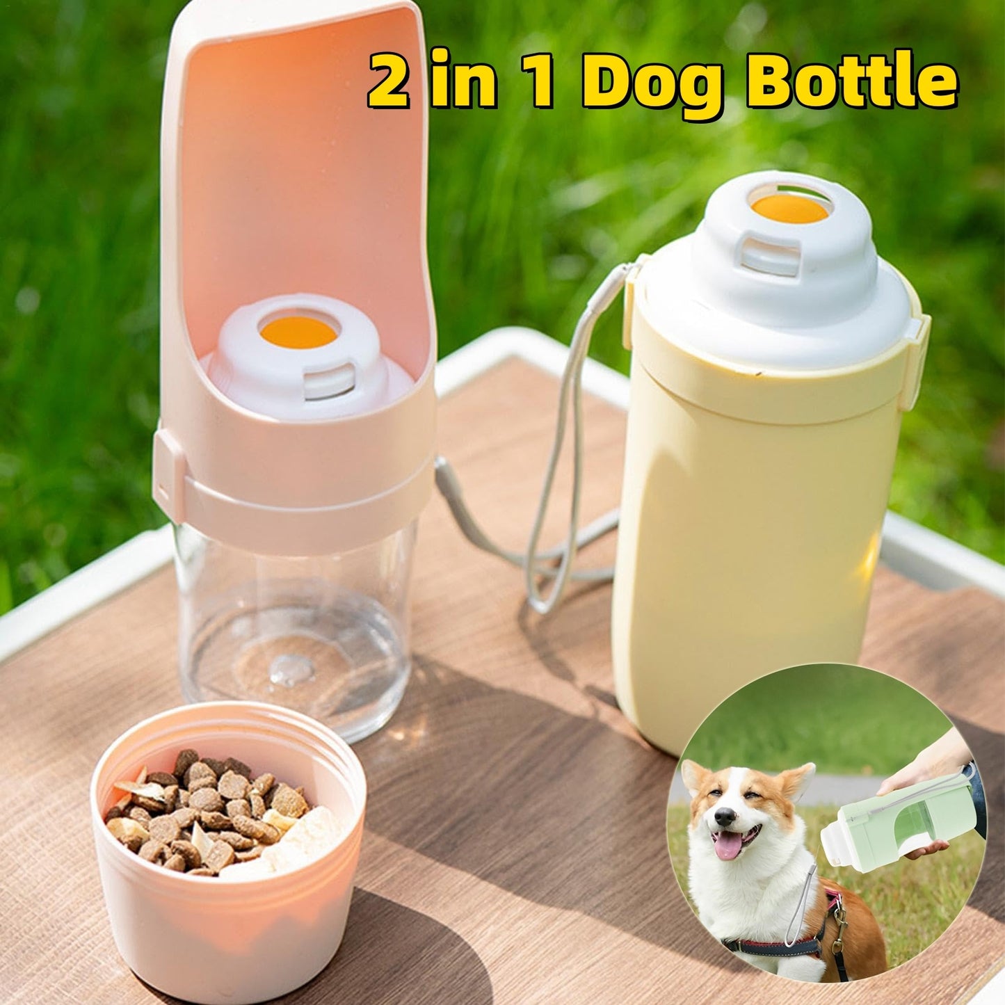 2-in-1 Travel Dog Water Bottle – Pet Water & Food Dispenser, Portable Outdoor Feeder