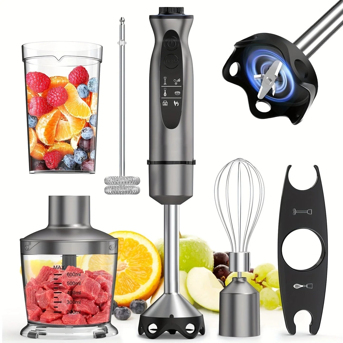 4-in-1 Electric Hand Blender Set – Whisk, Chopper, Mixer & Milk Frother