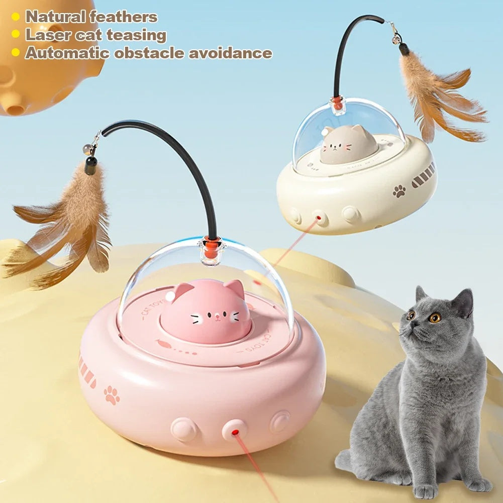 Smart Electric Cat Teaser Toy – USB Rechargeable UFO Cat Toy with Bell & Feather