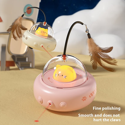 Smart Electric Cat Teaser Toy – USB Rechargeable UFO Cat Toy with Bell & Feather
