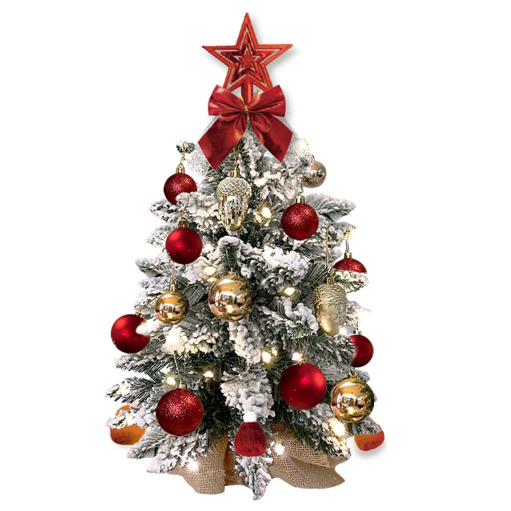 2ft Mini Christmas Tree with Lights – Tabletop Snow Flocked Christmas Decoration
