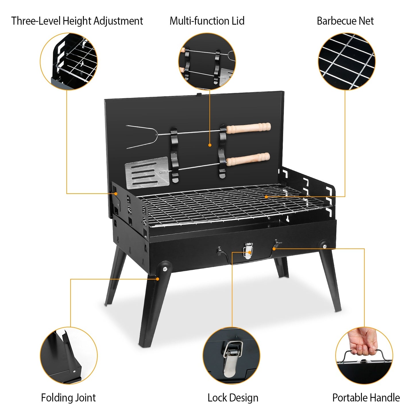 Portable Charcoal BBQ Grill – Foldable Suitcase Design with Utensils | Outdoor Camping & Picnic Cooking