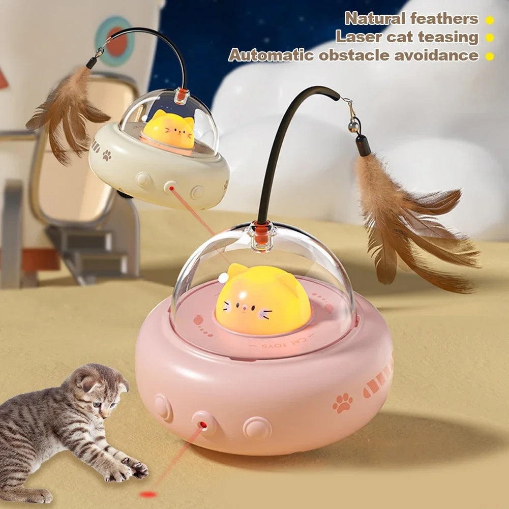 Smart Electric Cat Teaser Toy – USB Rechargeable UFO Cat Toy with Bell & Feather