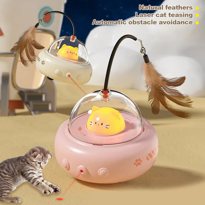 Smart Electric Cat Teaser Toy – USB Rechargeable UFO Cat Toy with Bell & Feather