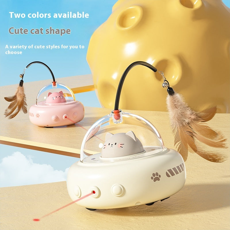 Smart Electric Cat Teaser Toy – USB Rechargeable UFO Cat Toy with Bell & Feather