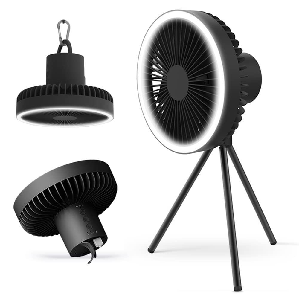 2-in-1 Hanging Camping Fan with LED Light – USB Rechargeable Tent Ceiling Fan