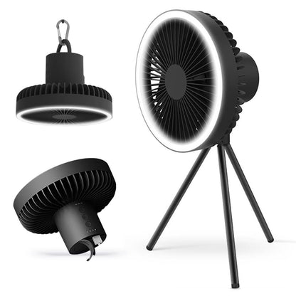 2-in-1 Hanging Camping Fan with LED Light – USB Rechargeable Tent Ceiling Fan