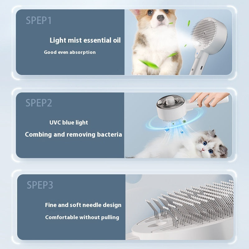 Pet Hair Remover & Grooming Brush – Self-Cleaning Steam Comb with UV Sterilization for Dogs & Cats