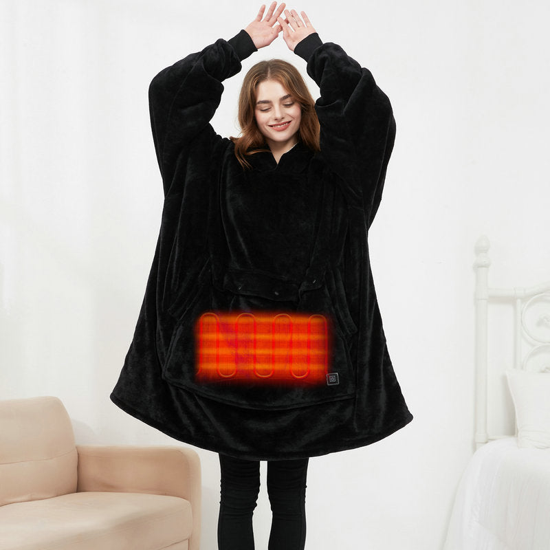 USB Heated Oversized Hoodie Blanket – Cozy Wearable Sherpa Blanket with 3 Heat Levels