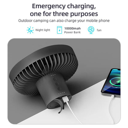2-in-1 Hanging Camping Fan with LED Light – USB Rechargeable Tent Ceiling Fan