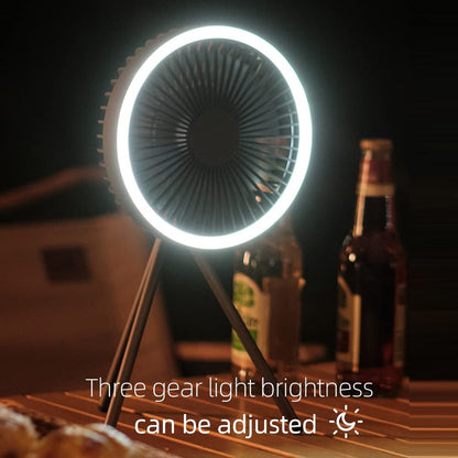 2-in-1 Hanging Camping Fan with LED Light – USB Rechargeable Tent Ceiling Fan